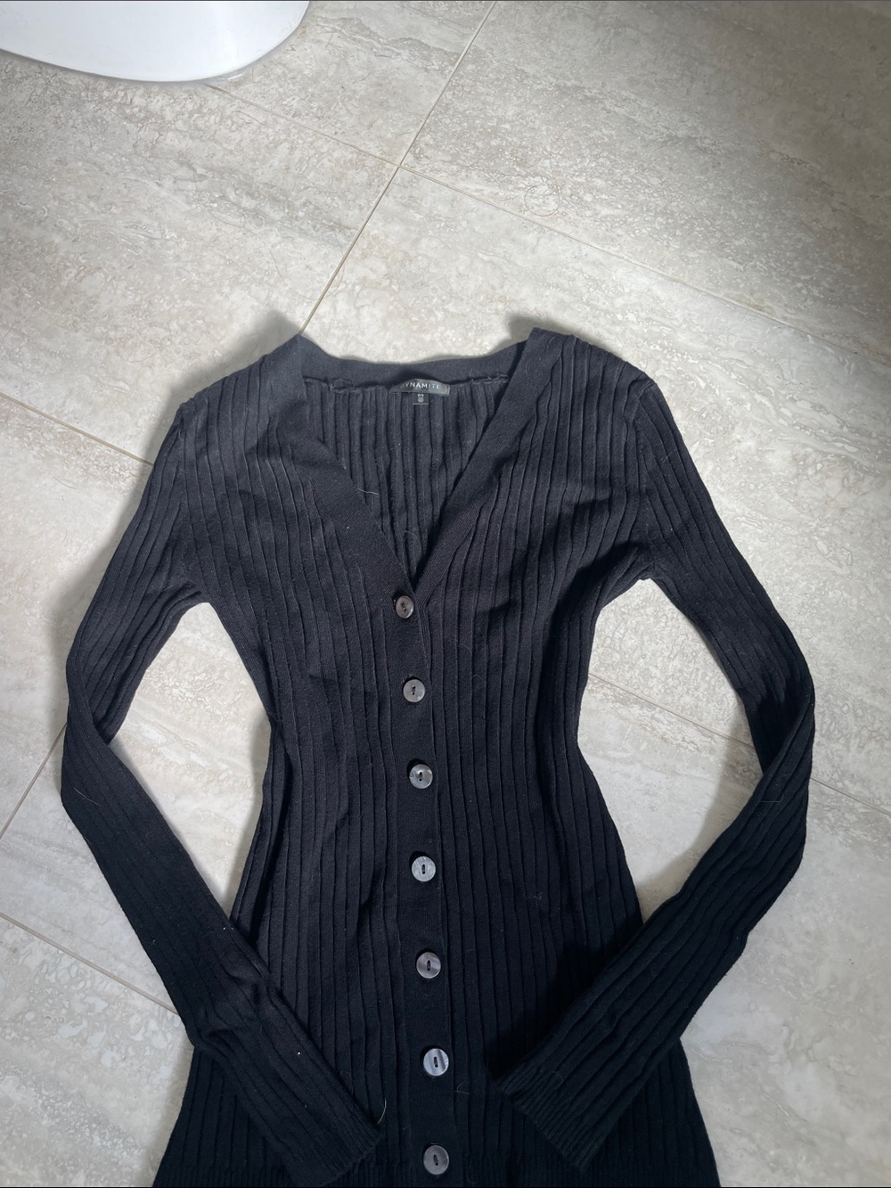 Dynamite Black Ribbed Button-Up Cardigan - Picture 2 of 4